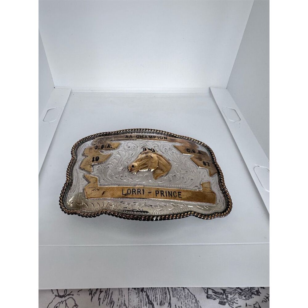 1987 Silver Rodeo Roping Trophy Belt Buckle Lorri Prince
